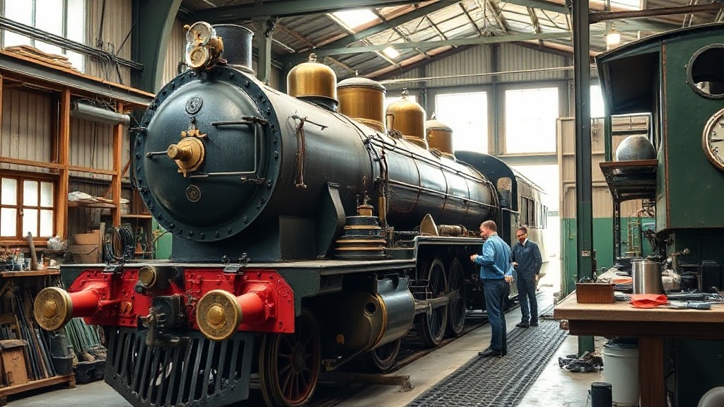 Steam locomotive undergoing restoration in the shop